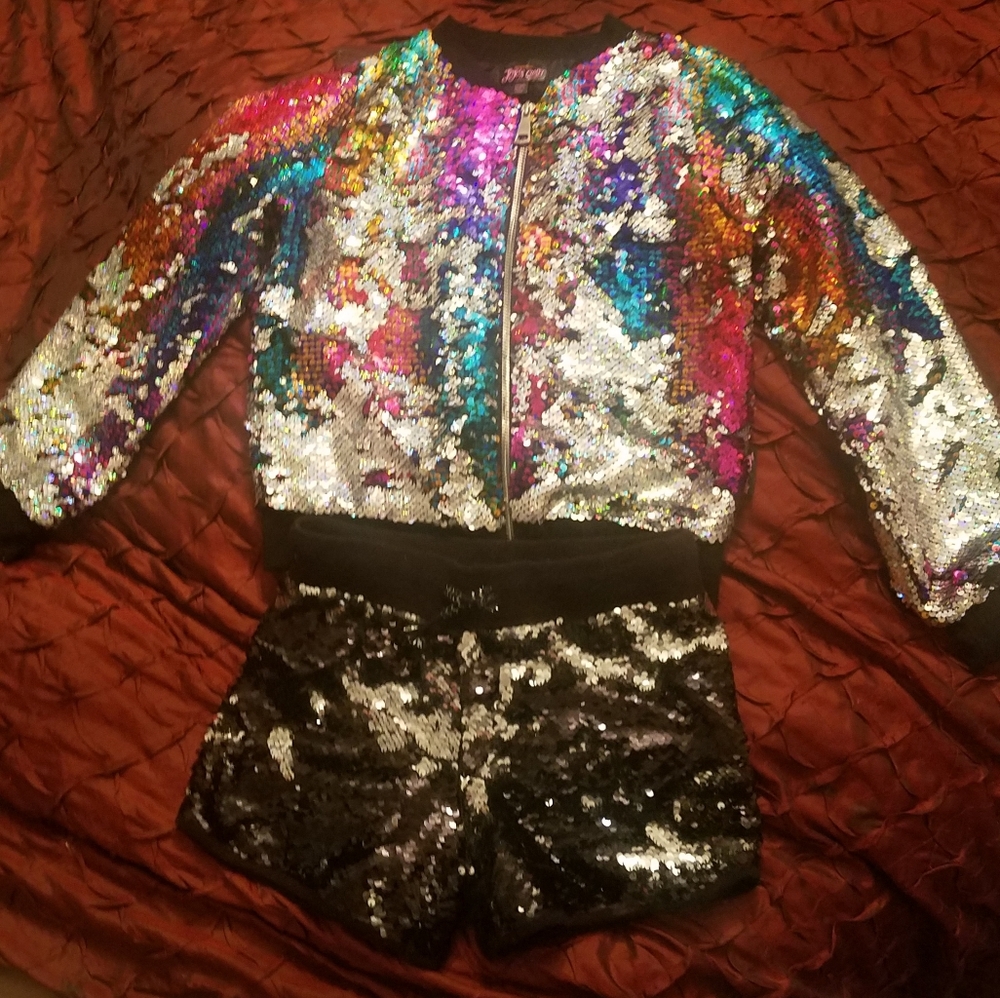 Sequin jacket and shorts